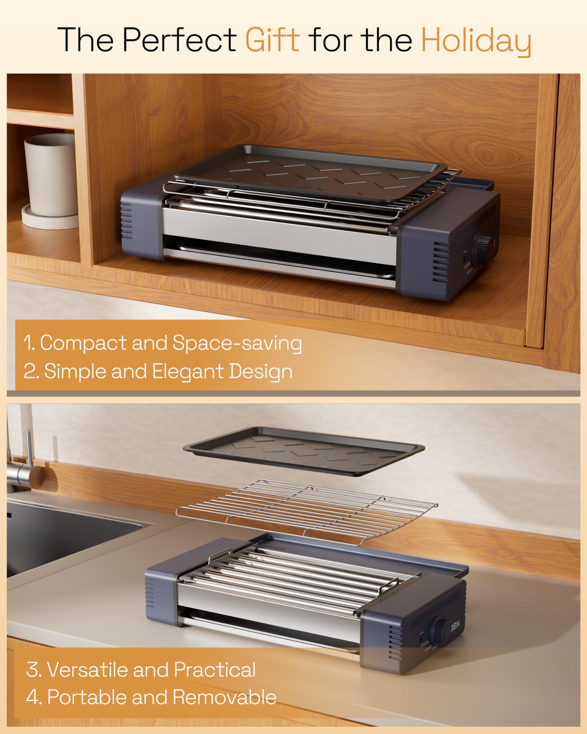 Máquina de rodillos para perros calientes con placas de parrilla y plancha extraíble, cocina eléctrica compacta para perros calientes, salchichas, desayuno, camping, incluye cepillo de silicona y 7