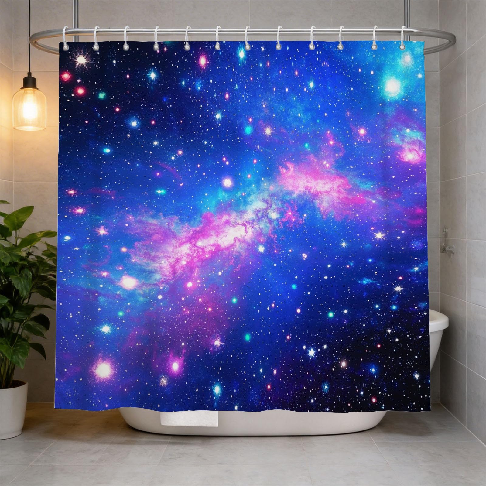 Hongduo 3D Galaxy Shower Curtain for Stalls Bathtubs Mystical Bathroom Decor Shower Curtain Set Polyester Fabric Waterproof 200x200cm/79X79 Inch with Hooks