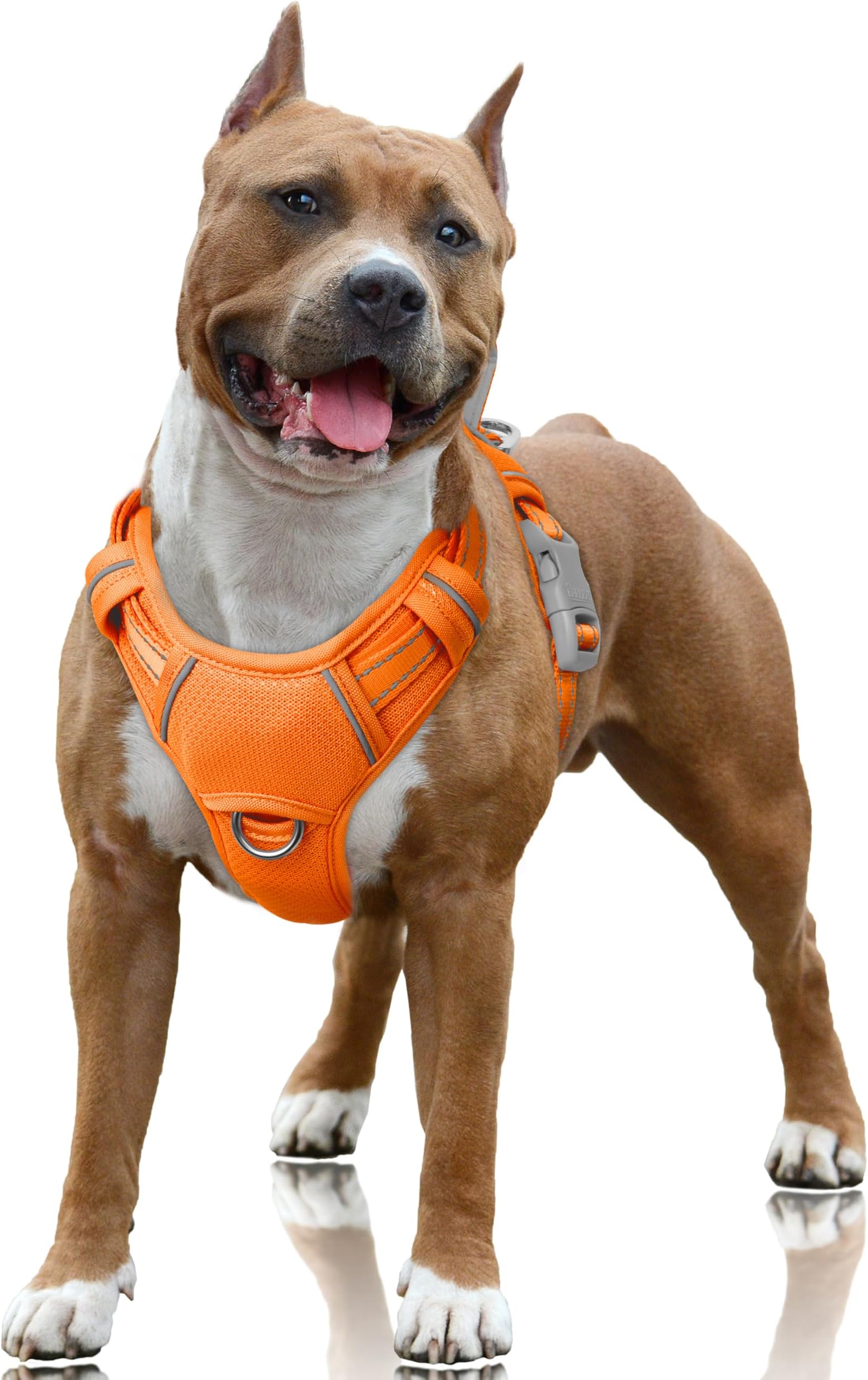 No Pull Dog Harness Large Reflective Dog Harness with Front Clip and Easy Control Handle for Walking Training Running with ID tag Pocket(Orange,L)