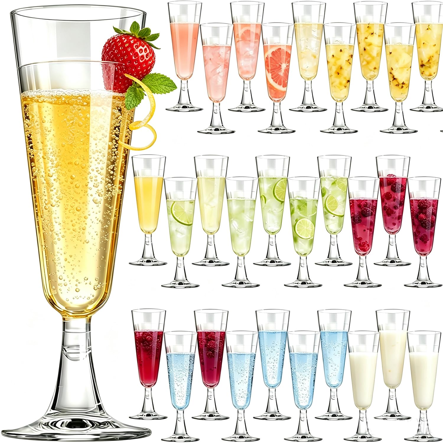 30Pc Champagne Flutes, Plastic Champagne Glasses Reusable Prosecco Glasses