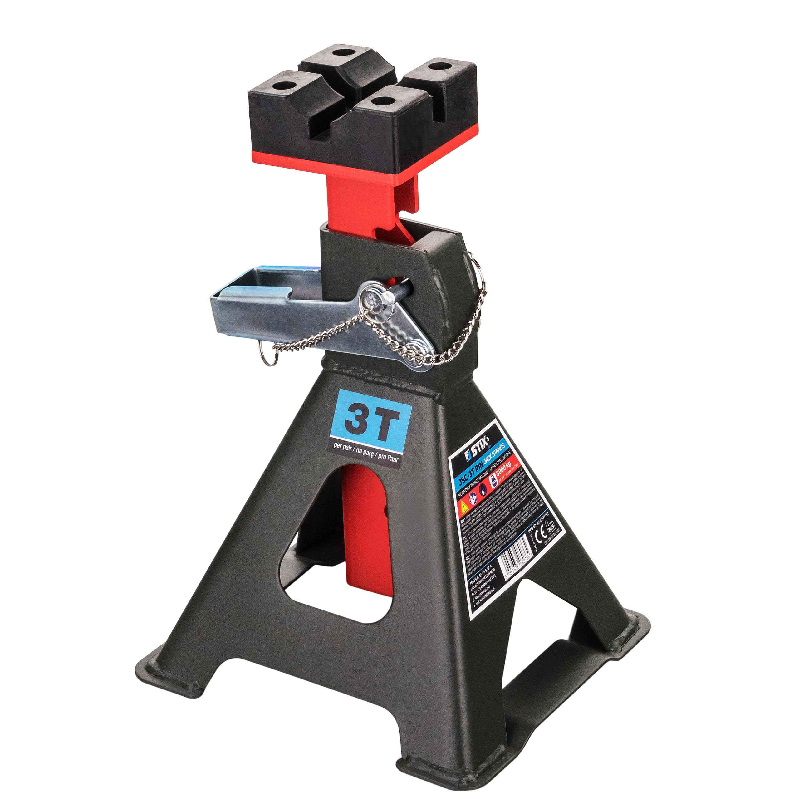 4X Caballetes de apoyo 3T con pinza de seguridad - 4 piezas de gato elevador de pie - Altura ajustable de 275-430 mm - con soporte de goma y doble bloqueo para coches y vehículos