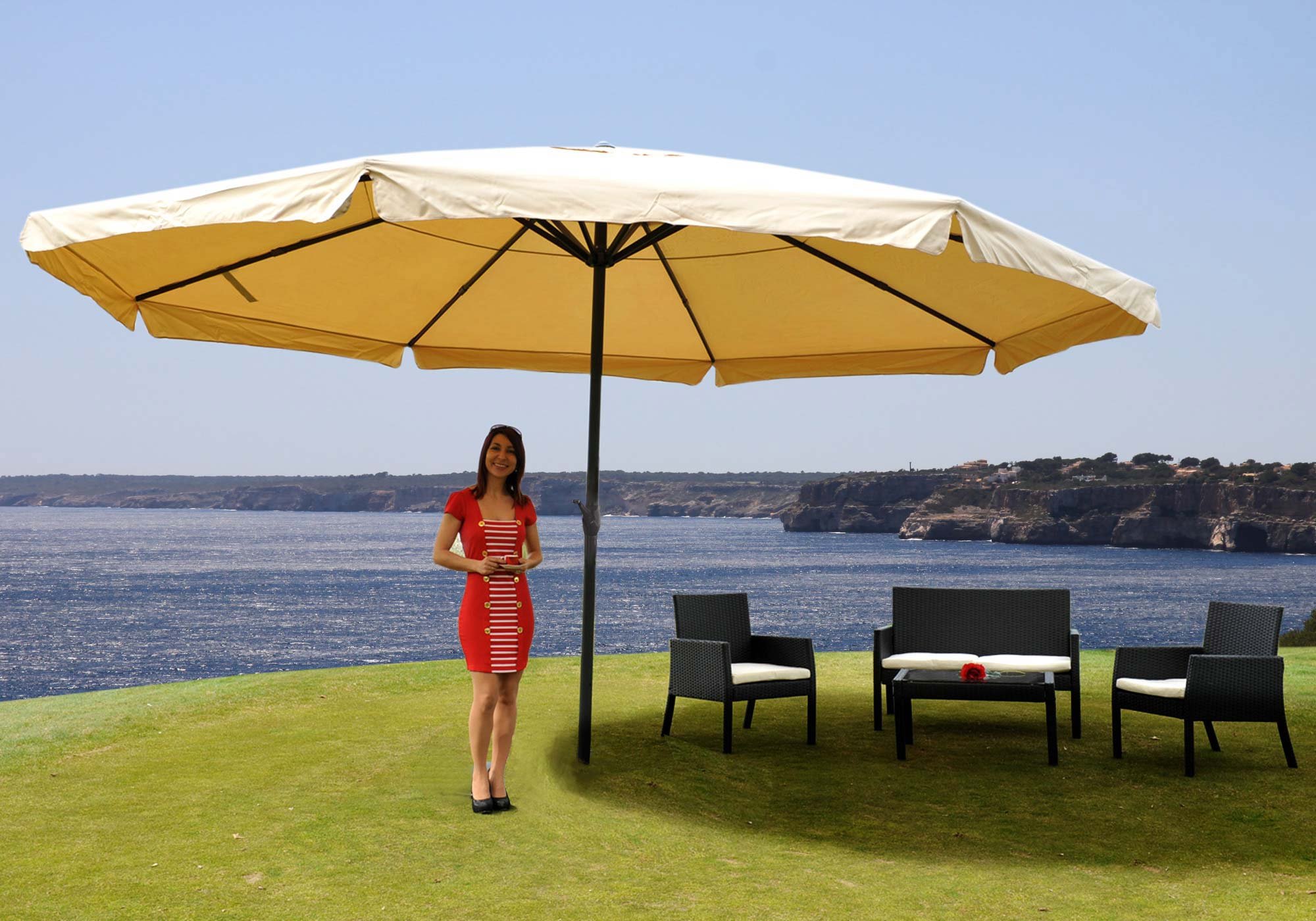Sonnenschirm Meran Pro, Gastronomie Marktschirm mit Volant Ø 5m Polyester/Alu 28kg ohne Ständer