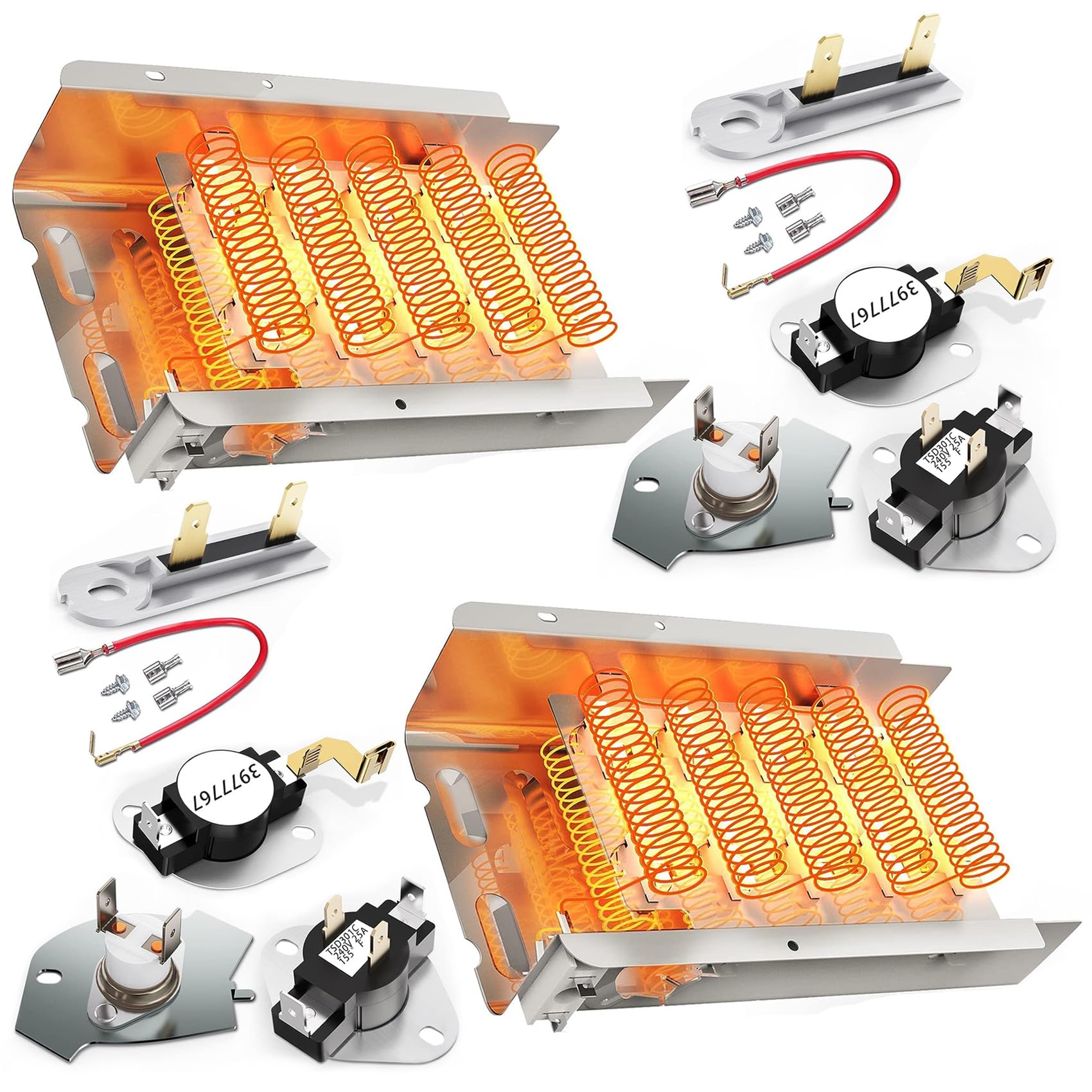 279838 Dryer Heating Element for Whirlpool Maytag Amana Roper Kenmore 70 80 Series wed4815ew1 ned4655ew1 medc215ew1 medx655dw1medc200xw1 red4440vq1, Replaces 2406026 3403585 W10724237, 2 pack