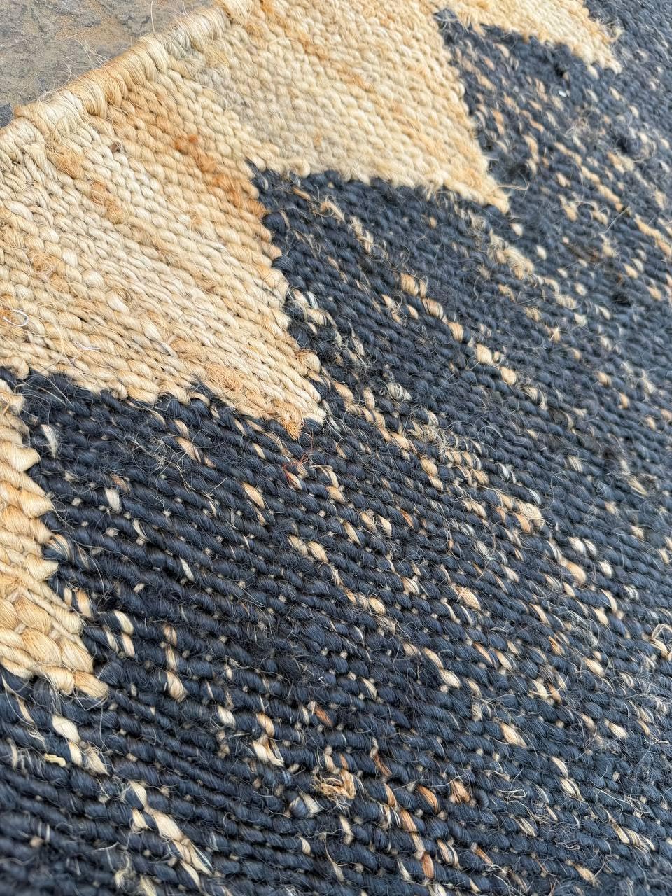 Hemp Jute Runner Rug Bohemian Pattern Black Natural (4 x 12)