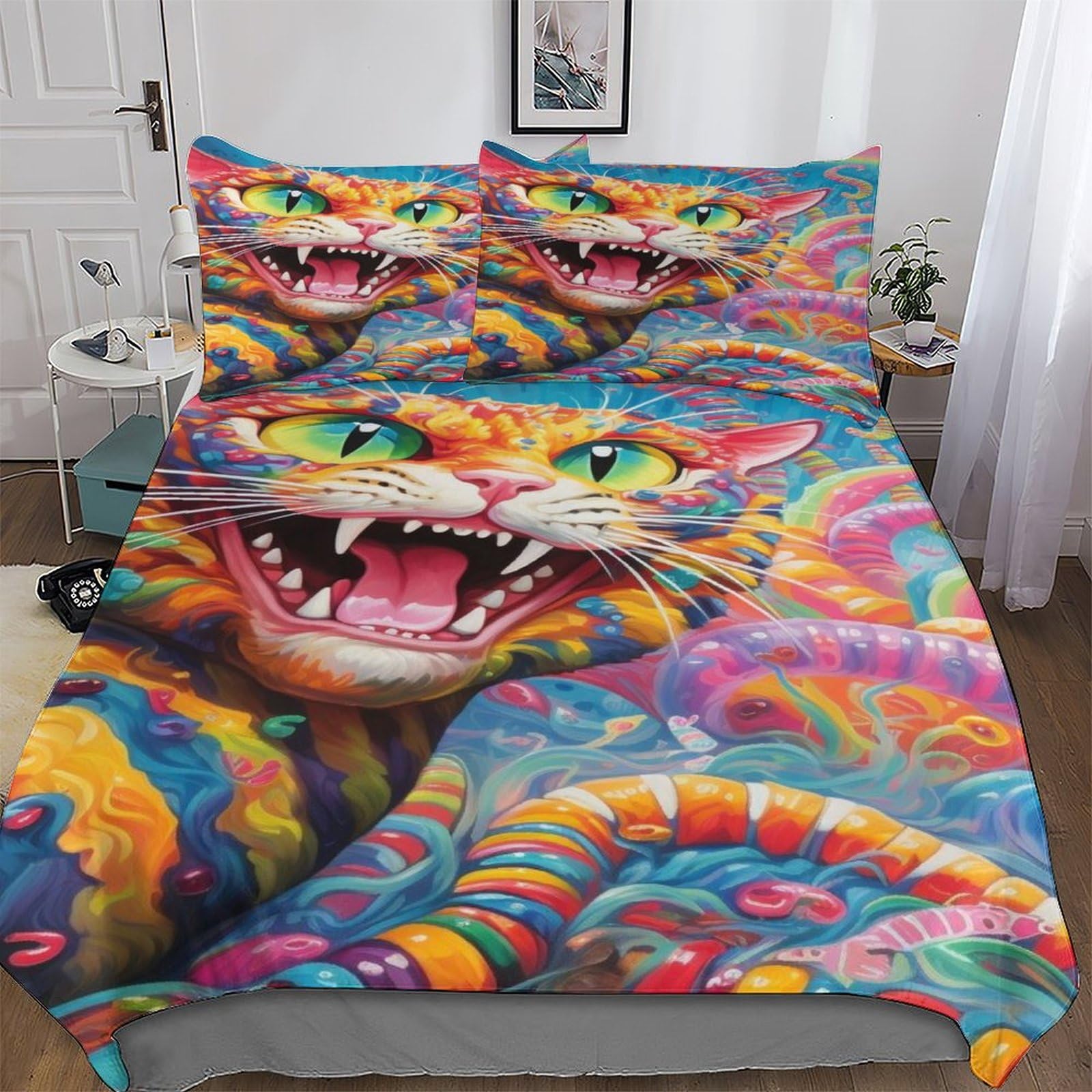 Parure de lit chat 3 pièces housse de couette 220x240cm idée cadeau pour petits et grands