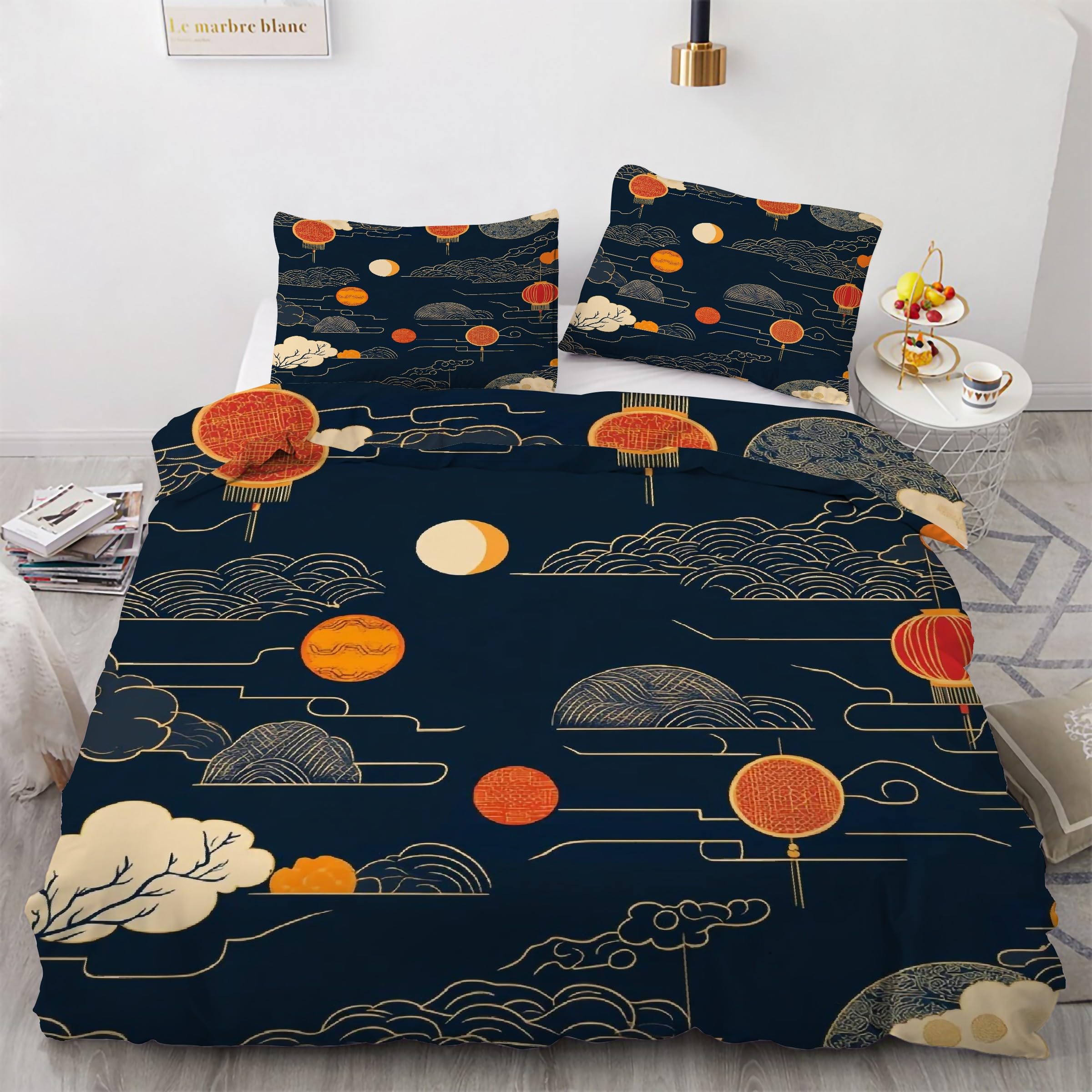 Parure de Lit Lanterne et Lune 200x200 pour une Chambre Parentale Douce et Cosy KG1882