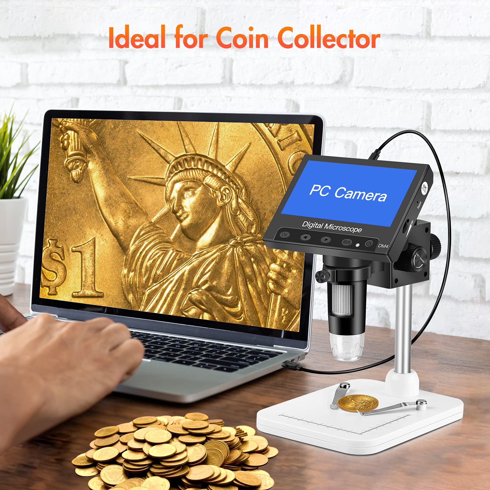 Coin Microscope, Elikliv 4.3" LCD Digital Microscope 1000x, USB Coin