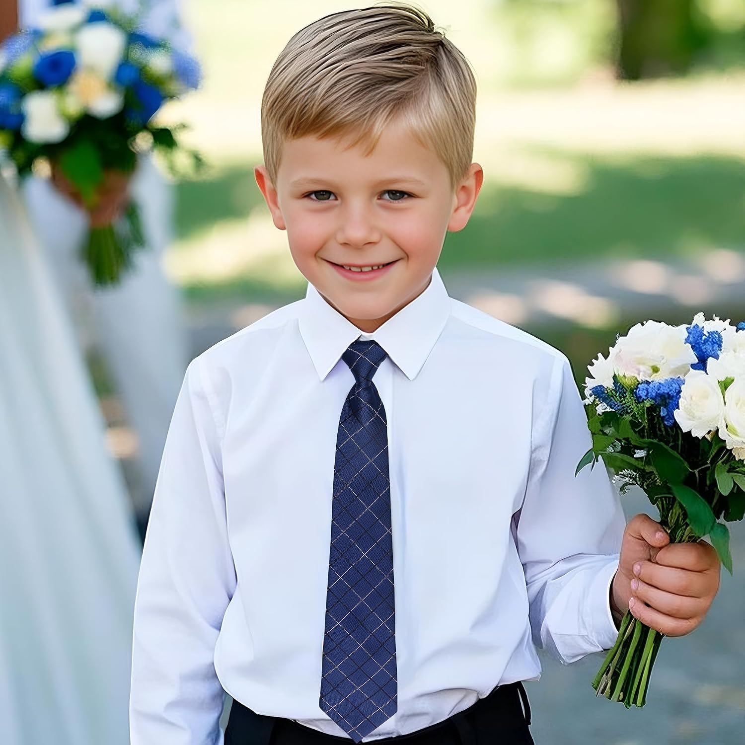 4Pcs Kids Tie Boys Pre Tied Necktie Satin Stripe Neckties Adjustable for Age 4-7 Wedding Party Graduation Uniforms