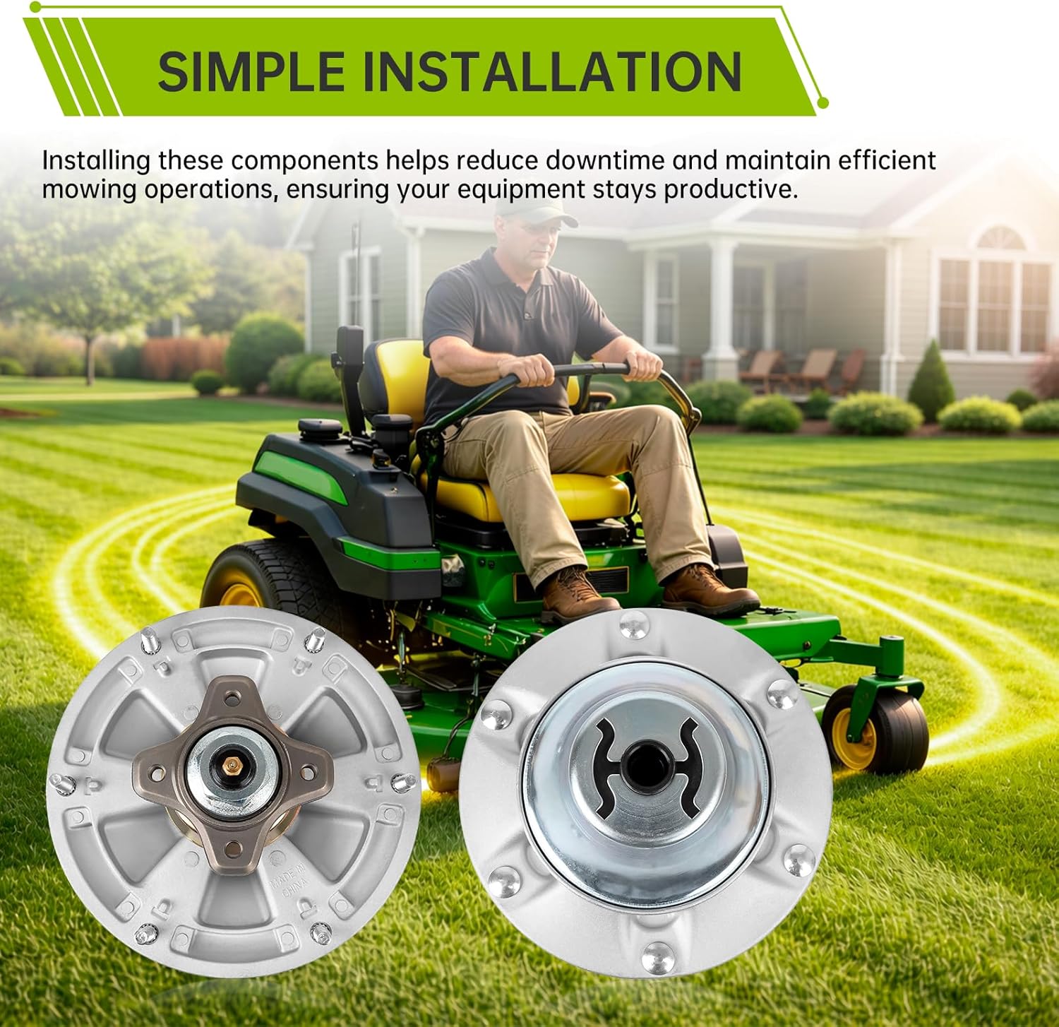 TCA24880 Spindle for 48 54 60 72 Inch Deck, Compatible with J ohn Deere Z820A Z830A Z910A Z915B Z915E Z920A Z920M Z925A Z930M Z930R Z950M Z950R Z960M Z970R, Replaces TCA20639, TCA17517