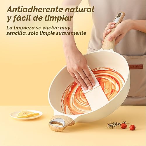 Miniatura 4 de SENSARTE Sartén antiadherente de cerámica con tapa, sartén grande de 12 pulgadas, sartén profunda de 5 cuartos de galón, sartén de inducción, sartén