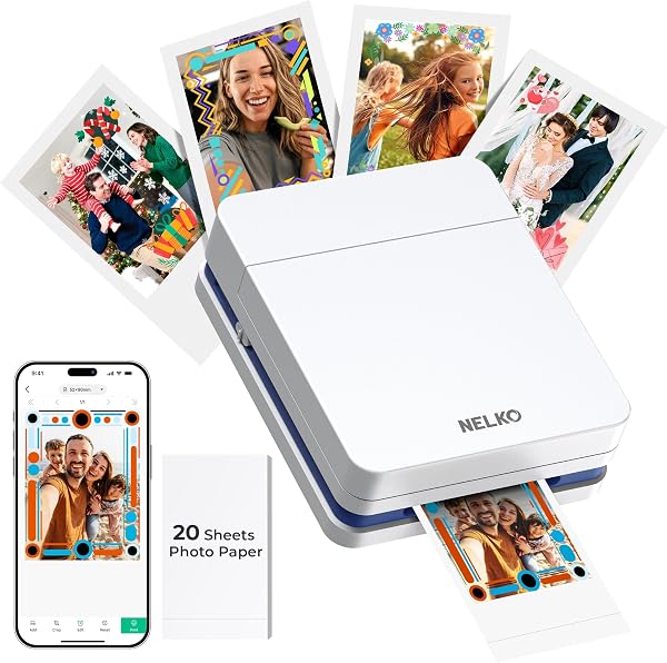 Nelko Photo Printer, PP01 Color Portable Mini Photo Printer, Instant Smartphone Inkjet Sticker Printer, Sticky-Back Photos, for iOS & Android, Picture Printer for Christmas, Fun Editing App, White - 1