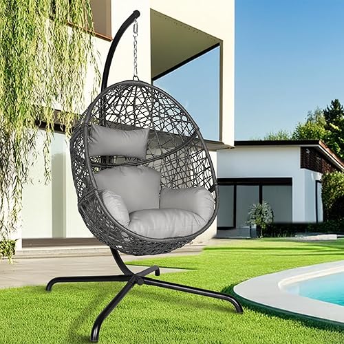 Miniatura 3 de NICESOUL Silla giratoria para huevos, jaula de pájaros, silla nido de pájaros con soporte, cómodo cojín para interiores y exteriores, ratán con