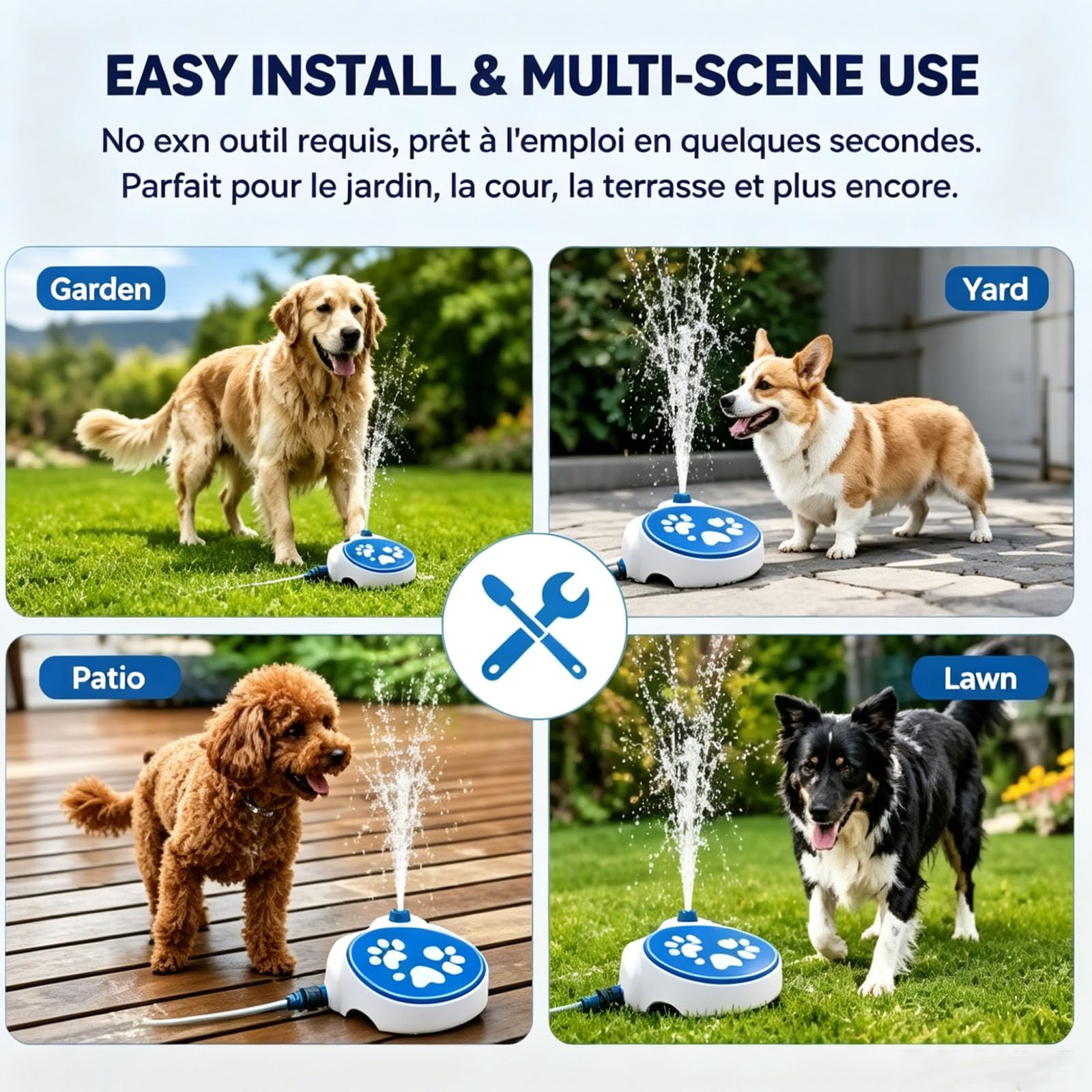 Wasserfontäne mit Pedal für Hunde, Hunde Wasserspielzeug Gartenschlauch, Hundes Wasserfontäne Outdoor, Wasserspiel Hund Garten, Hund Wasserspiel zur Sommer Abkühlung (Blau)