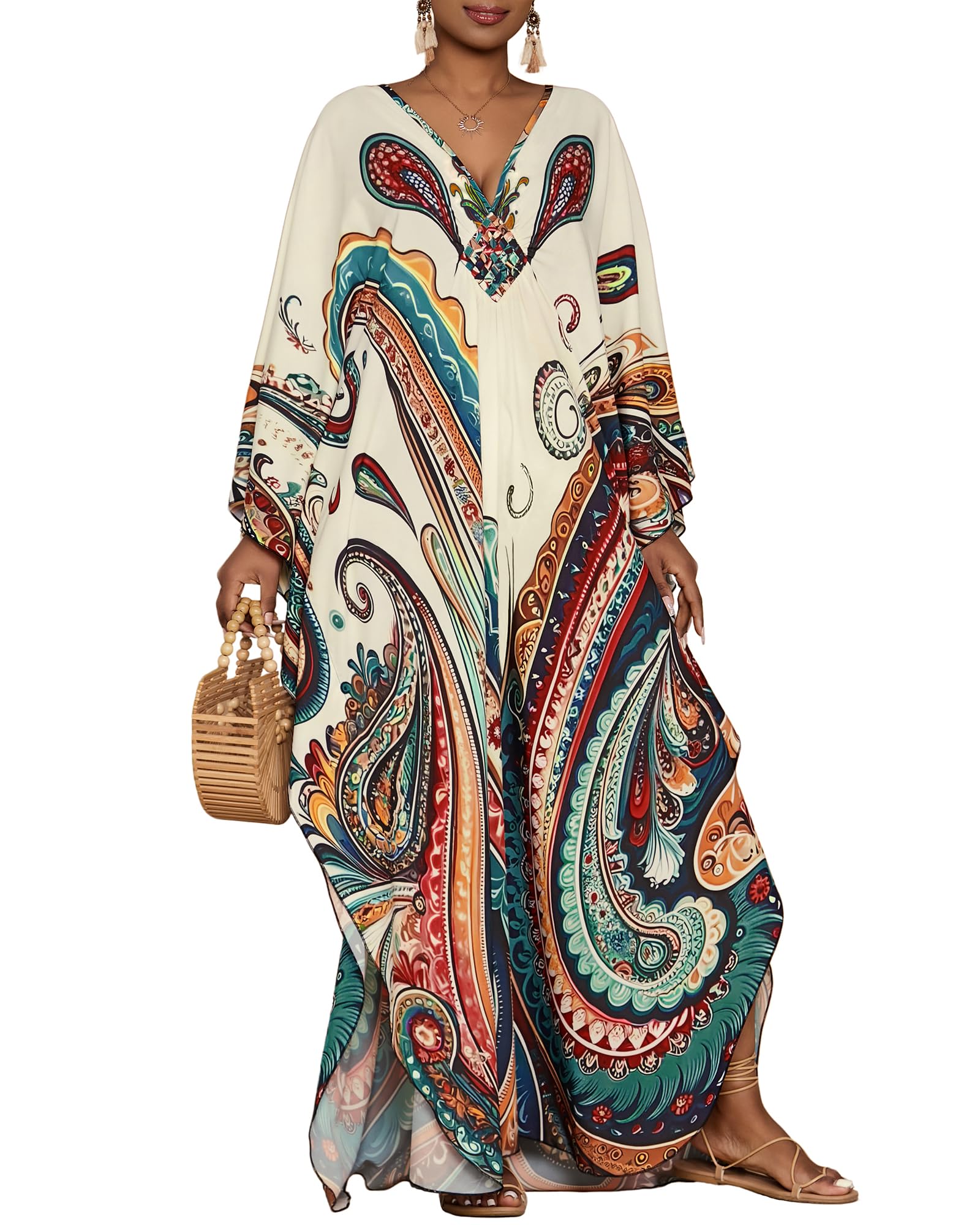 Bsubseach Moo Moos for Women Batwing Sleeve Kaftan Dresses with Pockets