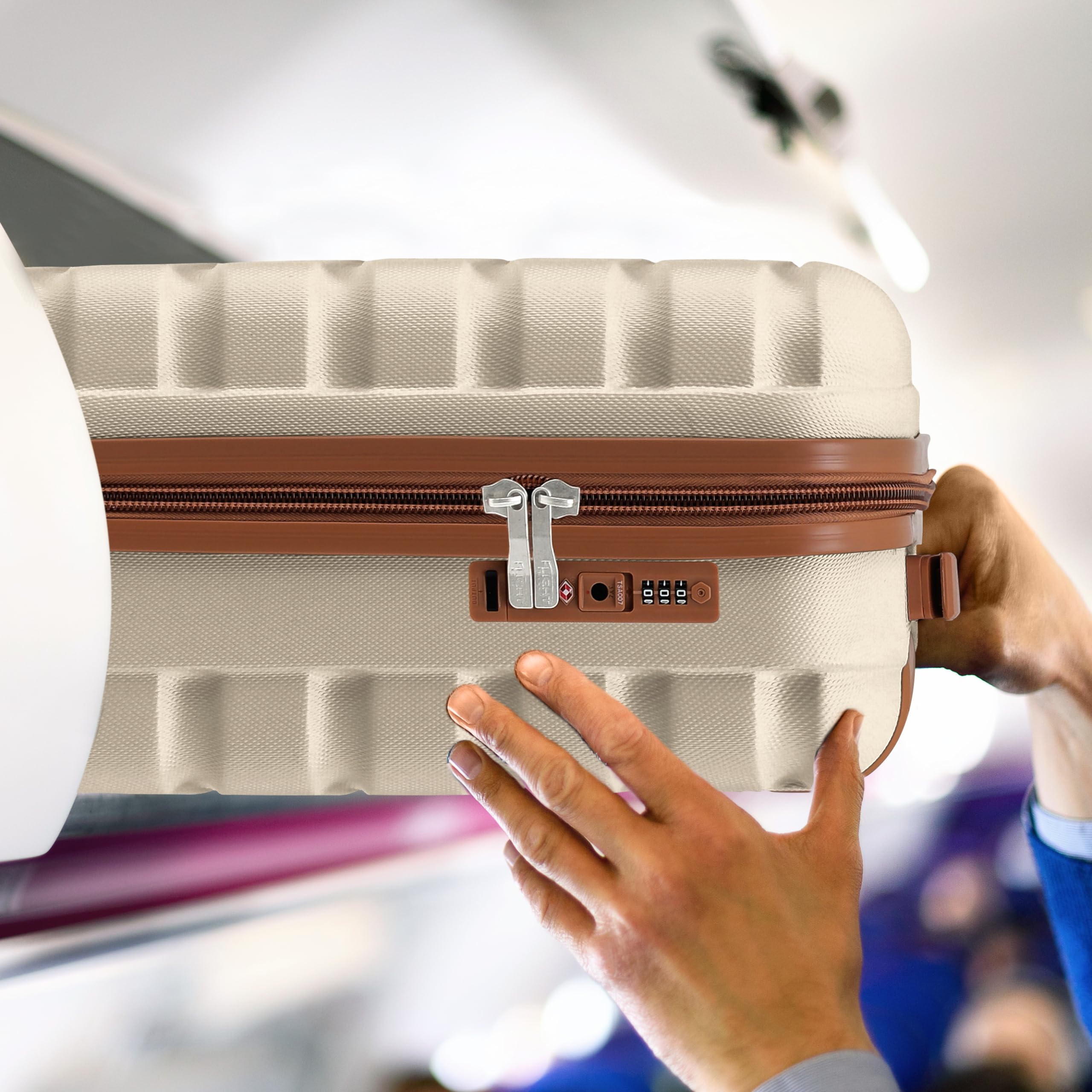 Flight Knight Bagage Cabine Leger a 4 Roues en ABS Rigide Approuve par Plus De 100 Compagnies Aeriennes, Dont Lufthansa, Air France, HOP! Ryanair et easyJet - 45x36x20cm (TSA) Creme/Marron - 5