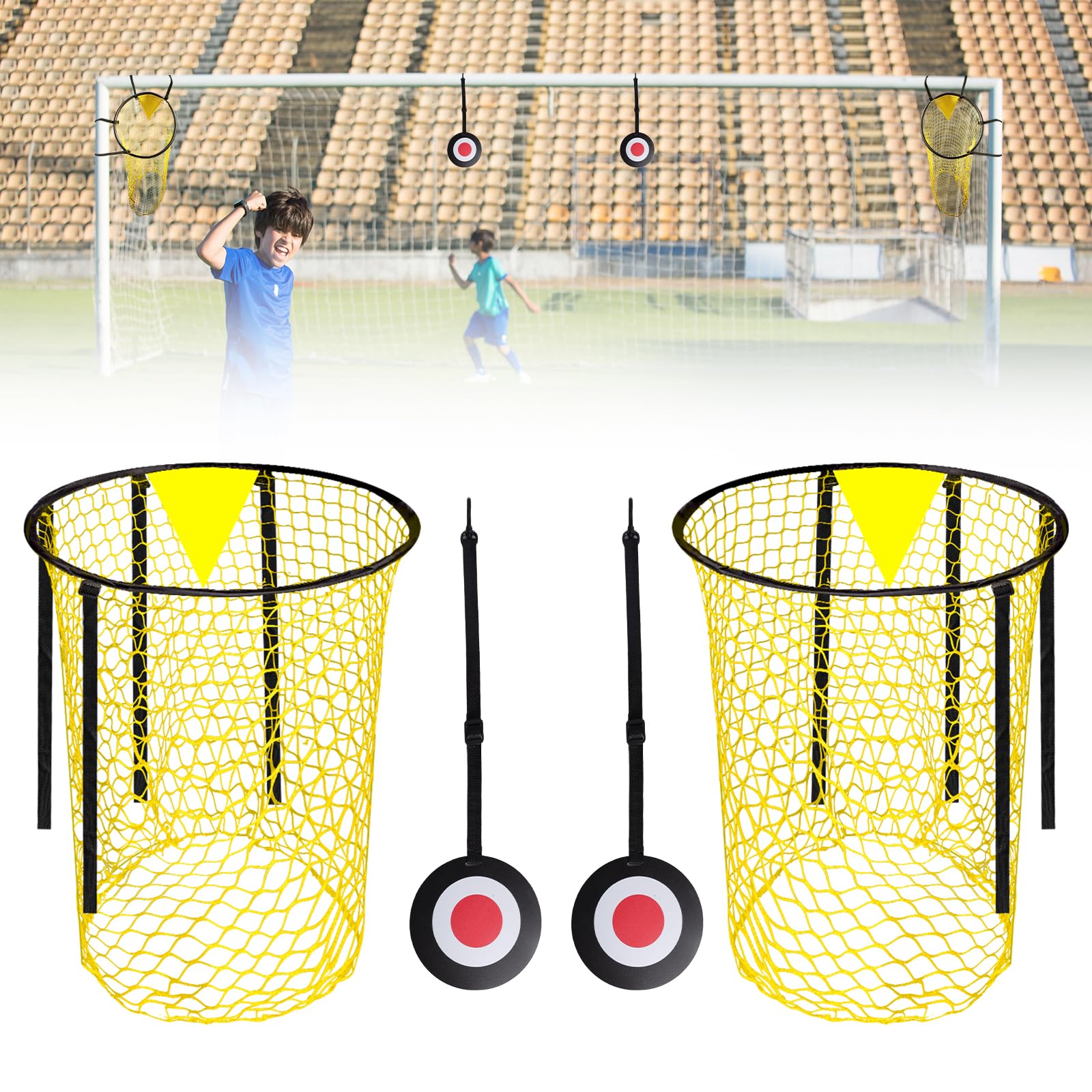 Football Training Equipment Set,Includes 2 Top Bins Football Targets and 2 Pcs Hanging Targets,Easy to Attach and Detach,Top Bins Net for Goal for Kids Adults Shootings Accuracy Training