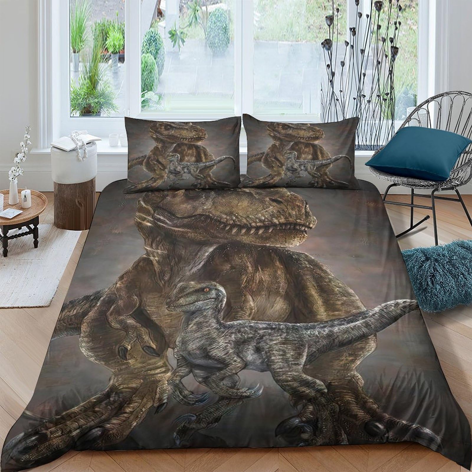 Ctjqhvkz Style-1 3D Printed Dinosaur Jungle Fitted Sheet Microfiber Soft Breathable T-Rex Mattress Cover For Bedroom Dorm Bed Decor Single（135X200cm）