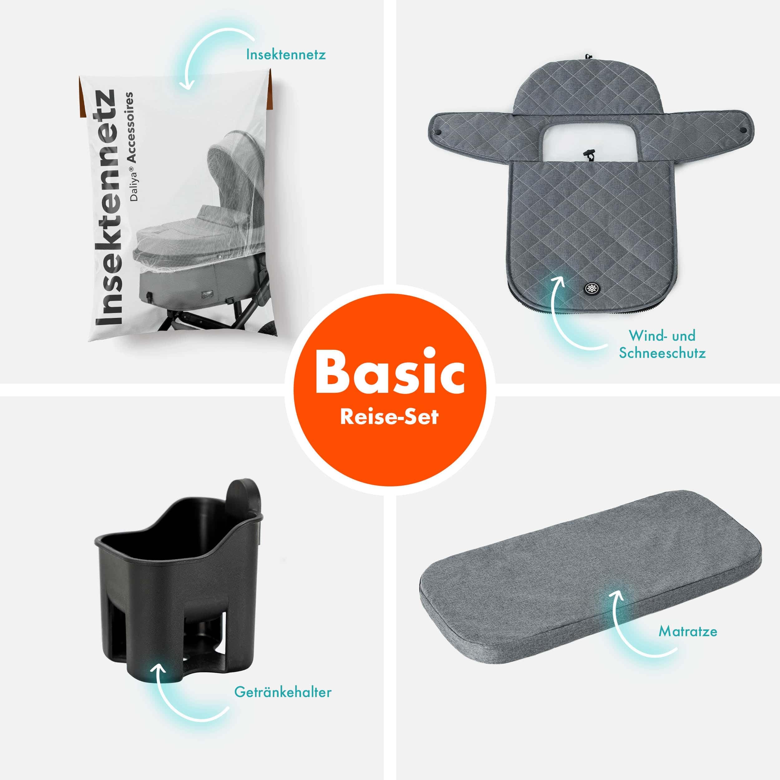 Daliya® BAMBIMO 2in1 Kinderwagen | Kombikinderwagen mit Aluminium-Gestell & Federung | Umbaubar zum Buggy | Wenderichtung beidseitig | Klappbar & platzsparend | Airless-Räder (Grau - Rahmen Silber)