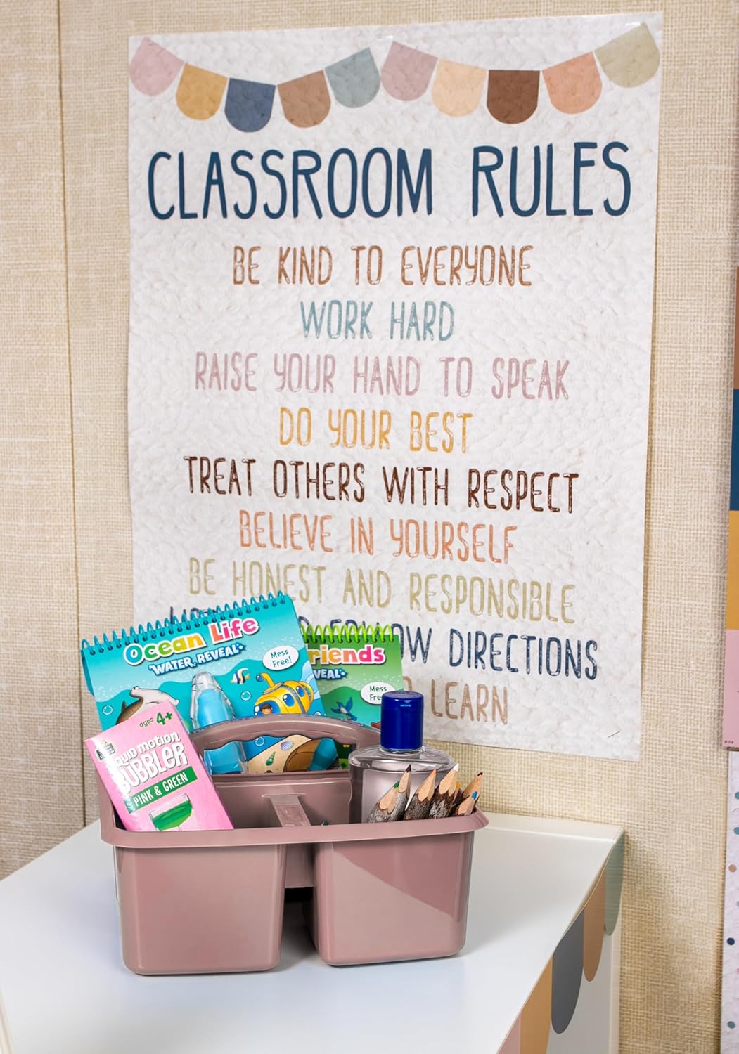 Teacher Created Resources Light Mauve Portable Plastic Storage Caddy 6-Pack for Classrooms, Kids Room, and Office Organization, 3 Compartments