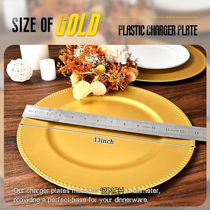 10 Platos Cargadores Dorados 33 cm para Bodas y Eventos miniatura 2
