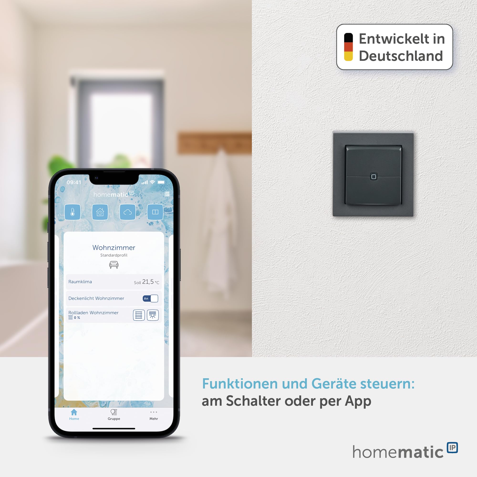 Homematic IP Wandtaster – 2-fach | Smart Home, Wandschalter, zwei Tasten, universell einsetzbar, schaltet Aktoren und Thermostate, kabellos, 161869A0