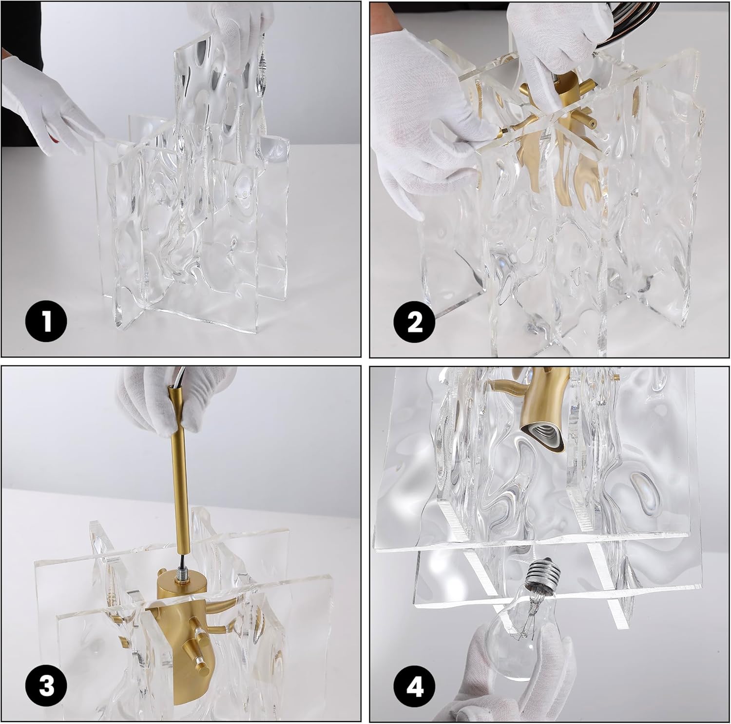 Untrammelife 1-Light Gold Pendant Light, Modern Contemporary Square Water Ripple Acrylic Shade Lighting Fixtures Chandeliers for Kitchen Island, Living Room, Dining Room, Bedroom