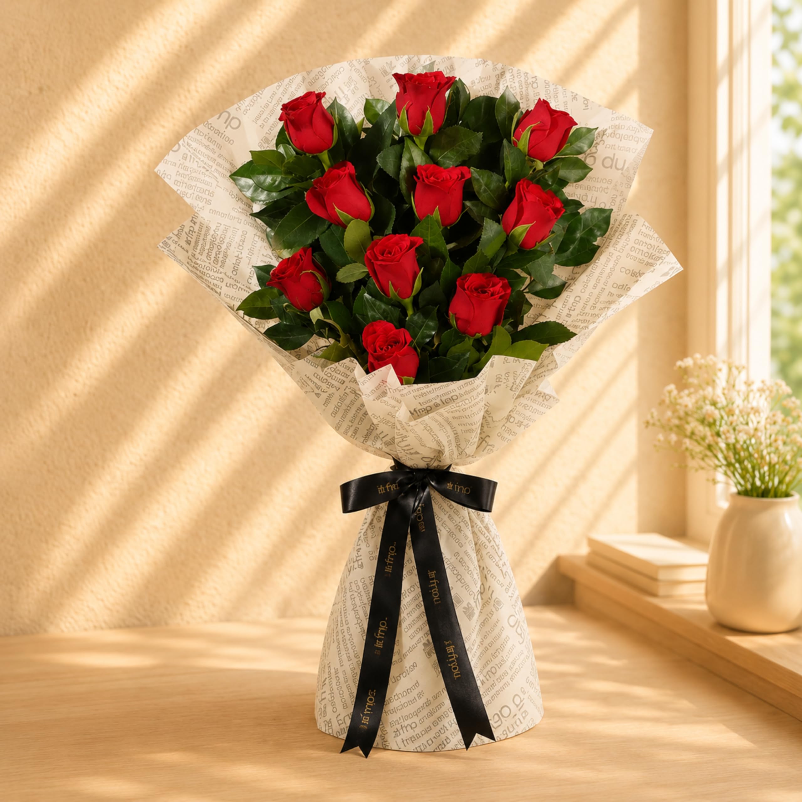 FNP Fresh Live Flower Bouquet of 10 Red Roses In Designer Paper Gift For Birthday | Anniversary | Romantic Surprise | Women's Day-image-6