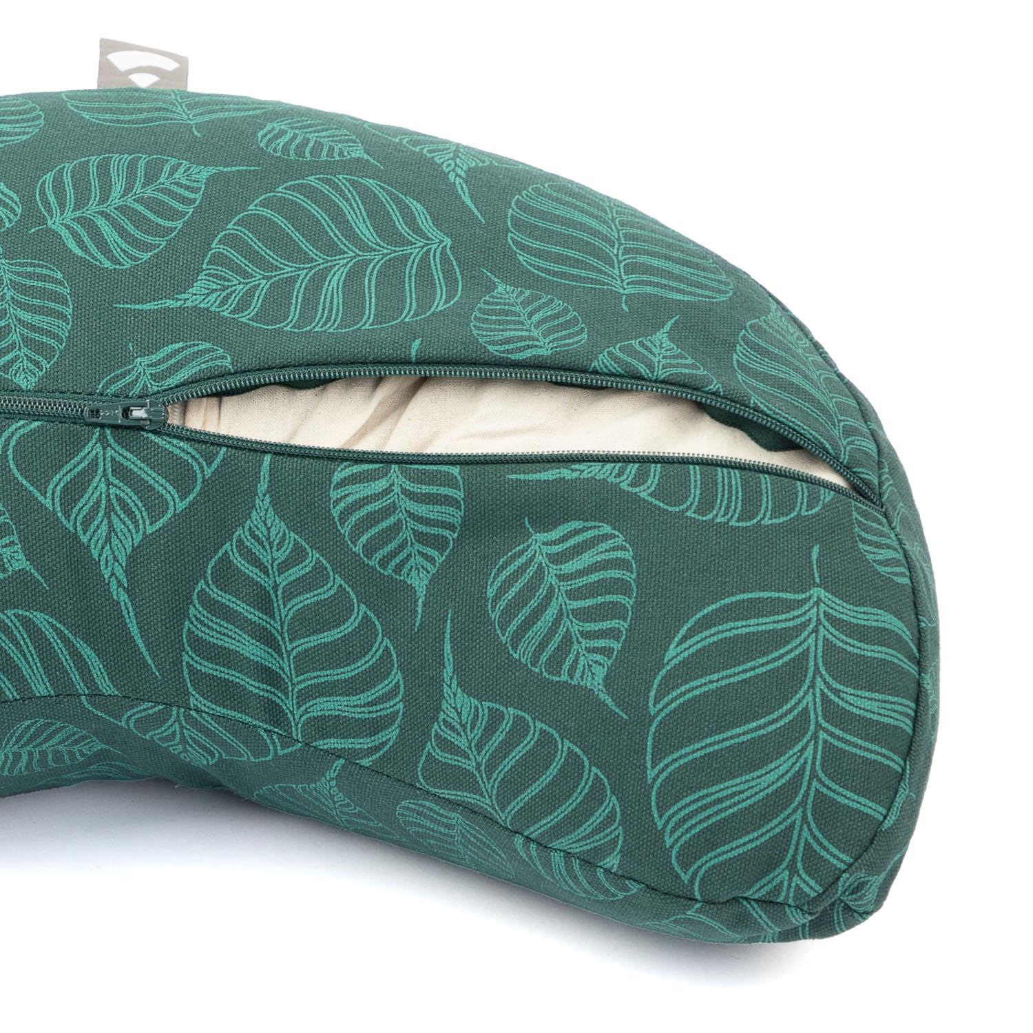Bodhi Yogi Collection Maharaja Coussin de méditation en forme de croissant de lune, garni de cosses de sarrasin, avec housse amovible en coton, housse à motif