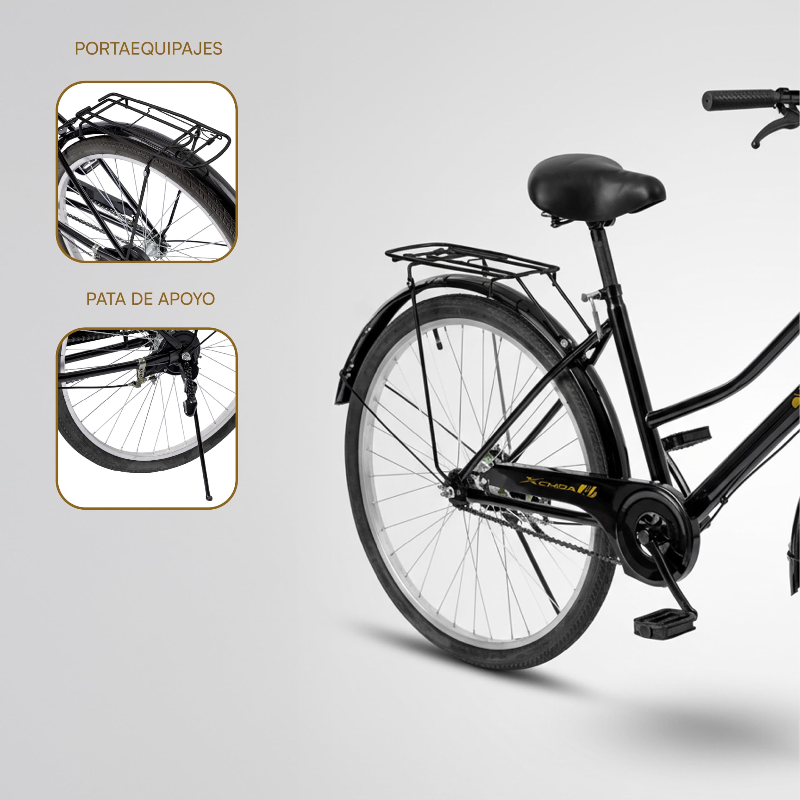 Baroni Home Bicicleta de paseo, manillar y sillín ajustables, bicicleta con doble freno delantero y trasero, bicicleta de ciudad, color negro, 168 x 110 cm