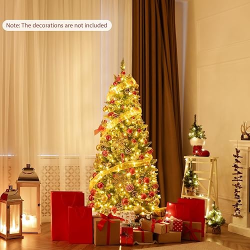 Miniatura 2 de Happygrill Árbol de Navidad artificial preiluminado de 5 pies con 250 luces LED y 408 puntas de rama, bayas y conos de pino incluidos, árbol de