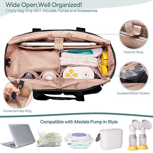 Miniatura 3 de Fasrom Bolsa de mano portátil compatible con bomba Medela con estilo y accesorios, bolsa de bombeo con funda para laptop de 15.6 pulgadas para que