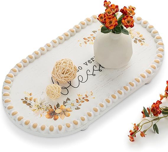Hanobe Decorative Tray for Centerpieces Decor White Wood