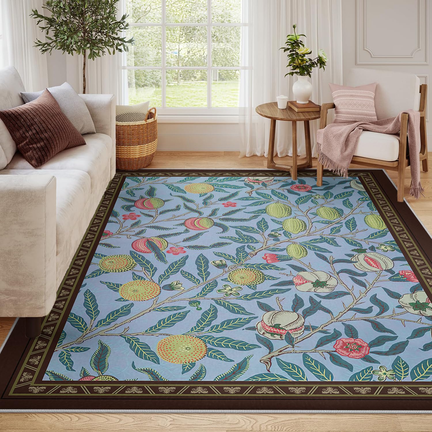 Tapis floral bleu 80x150 pour chambre salon salle à manger
