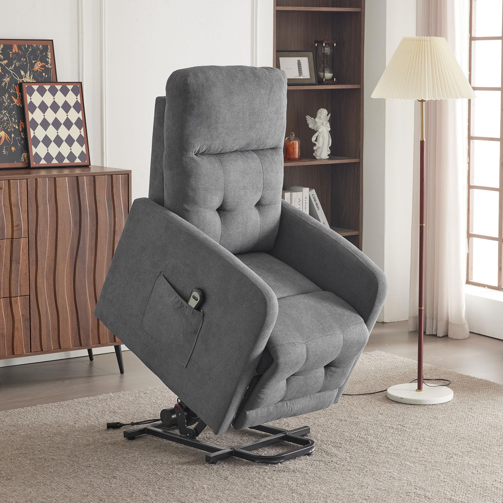 LEADZM Fauteuil Releveur Électrique Relax avec Inclinaison Réglable et Repose-Pieds, Télécommande Incluse