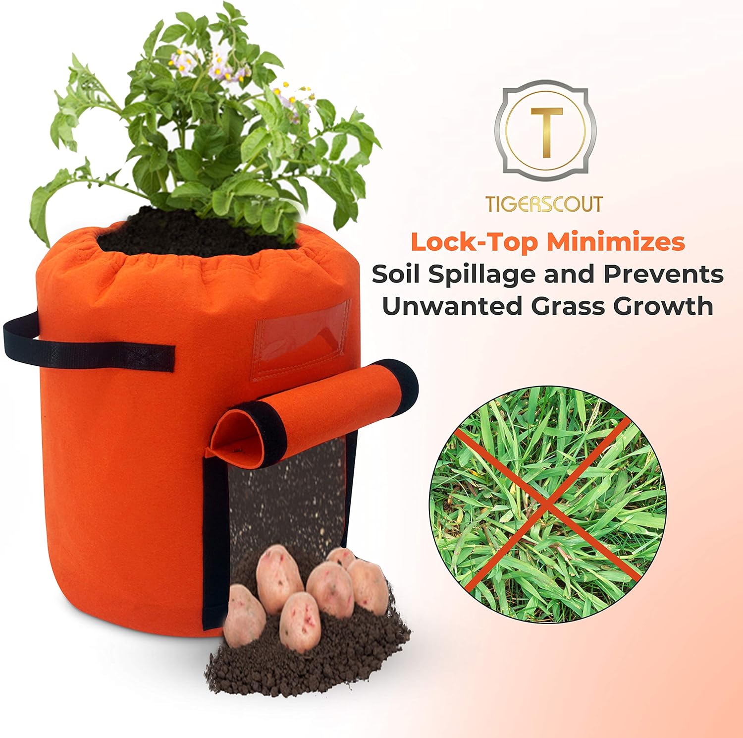 TigerScout Oversized 7.8 Gallon Potato Grow Bags .Tear-Proof Pots for Plants 3 Pack -Plant Pots -Heavy duty Fabric Grow Pots-Fabric Plant Grow Bags