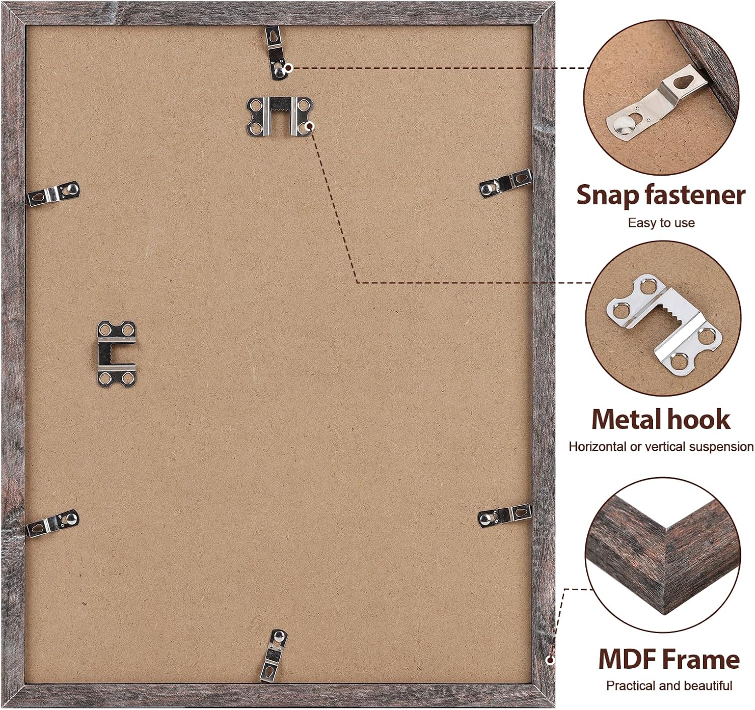 Fixwal 11x14 Picture Frames Set of 5, Rustic Brown Wood Vintage Poster Frames for Wall Decor Mounting and Gallery Photo Display