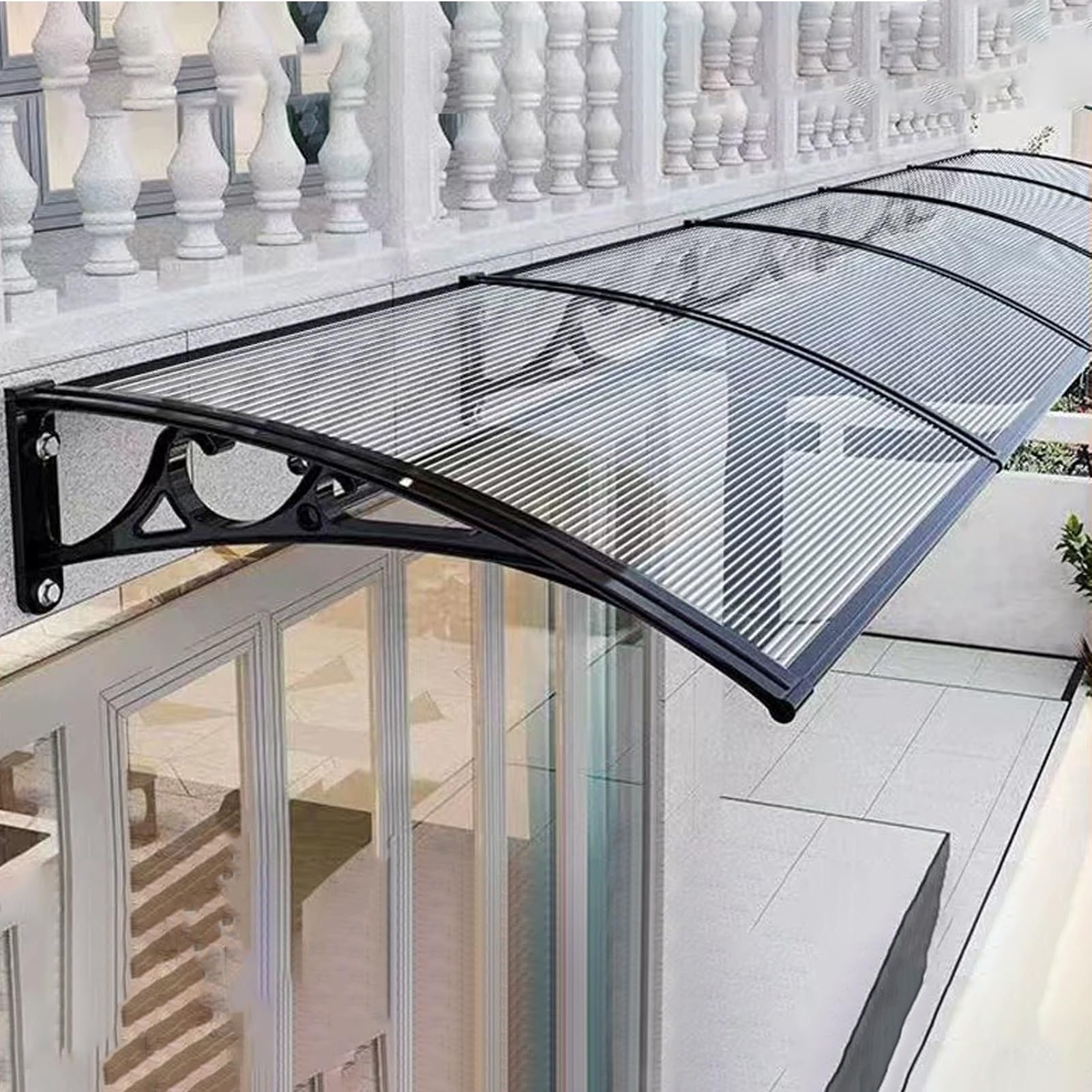 Auvent de porte extérieure transparent en polycarbonate pour grand porche