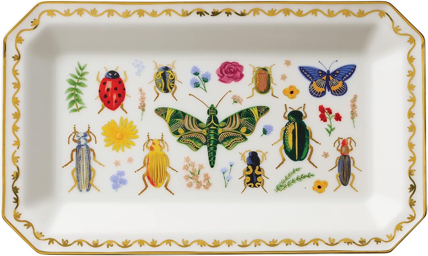 RIFLE PAPER CO. Peacock Catchall Tray, Keep Valuables Secure, Protect Small Items, Minimize Loss, Organize Desk, Keep Your Items in Sight, Cute and Fashionable