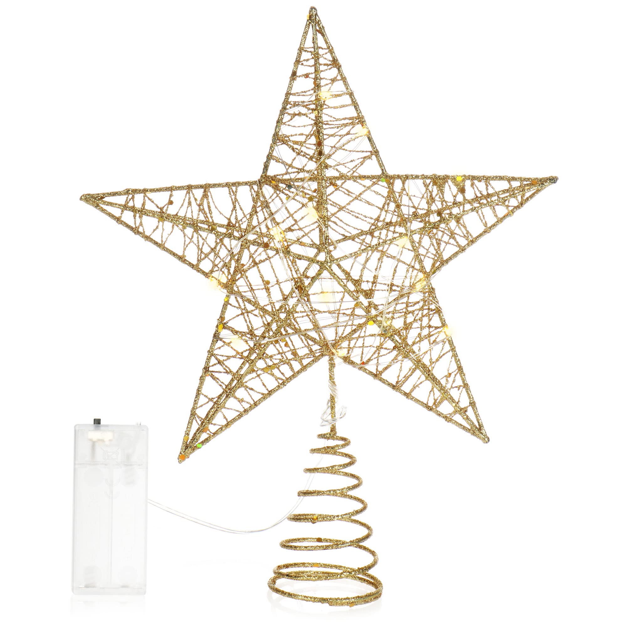 COM-FOUR® LED decoration star Christmas - Christmas decoration star with LED and timer - Christmas star stand with sequins (gold-colored/25cm)