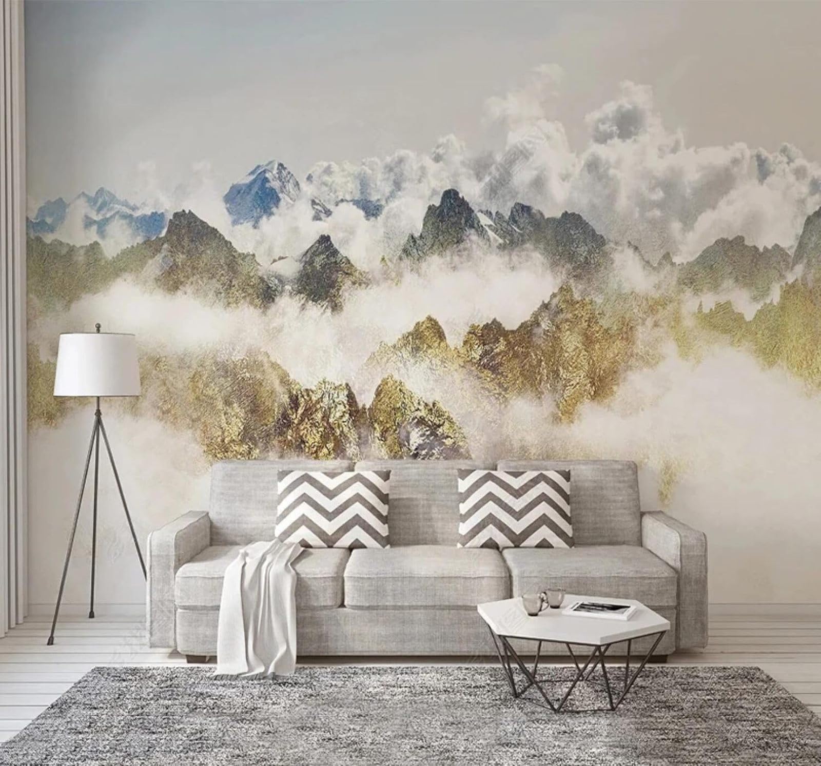 XLMING Creative Contemporary Luxury Gold Mountain Peaks Clouds 3D Wallpaper Luxury Silk Study Dining Feature Sofa Grey Bedroom Living Room Tv Decorative Wall-250cm×170cm