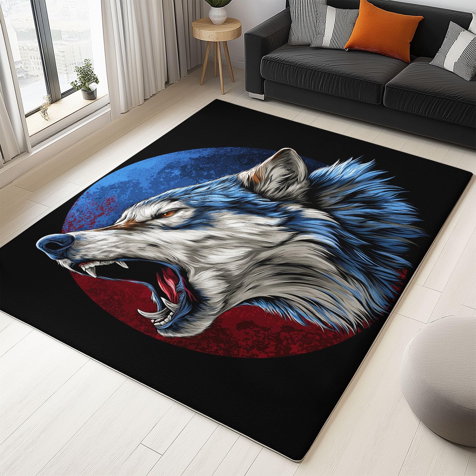 Tapis de salon loup 140x200 moquette chambre poil court noir