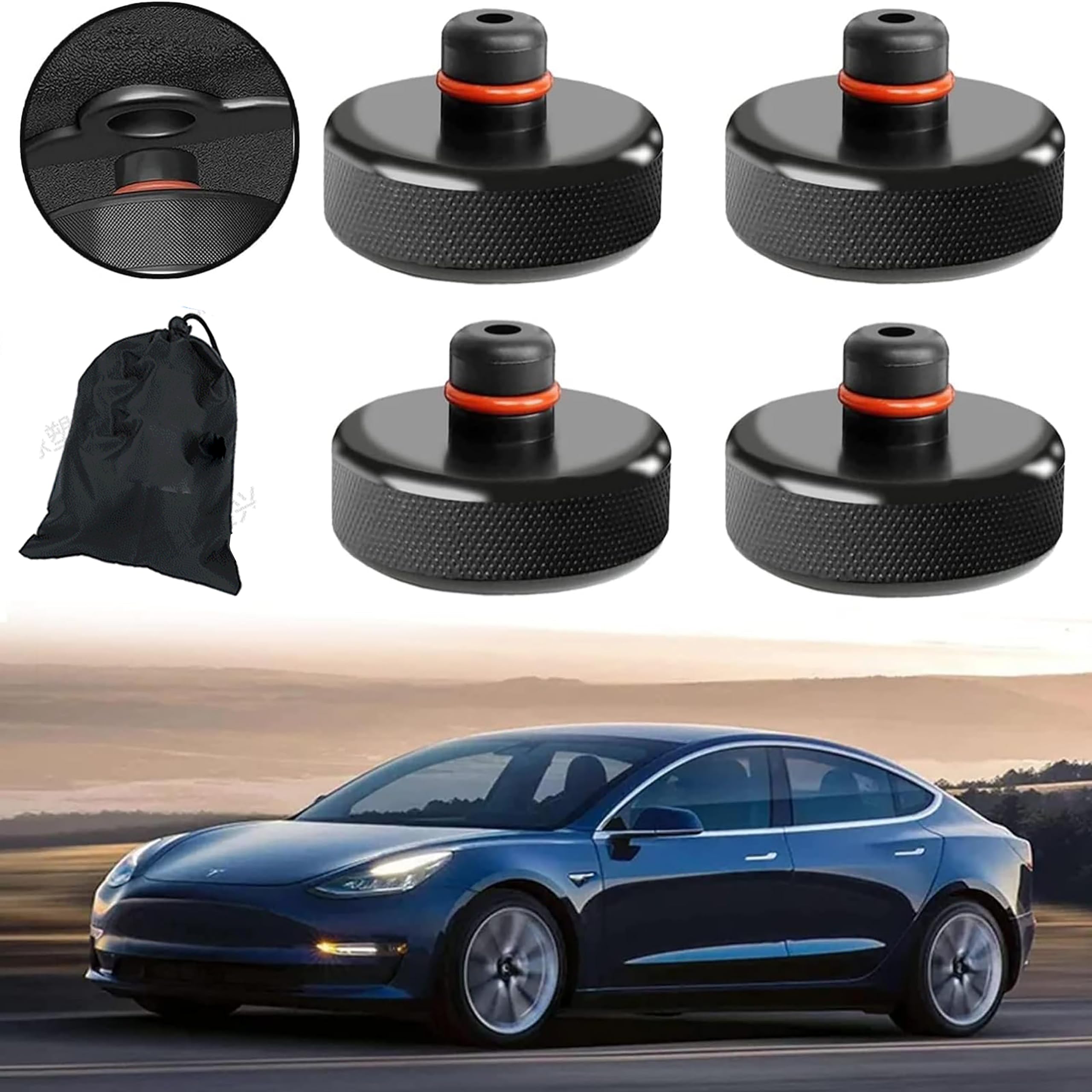 Algasan Jack Pad Pucks for Tesla Model 3 Y S X, Jack Lift Pad Adapter with Storage Case, Tesla Accessories Protects Battery & Chassis (4 PCS)