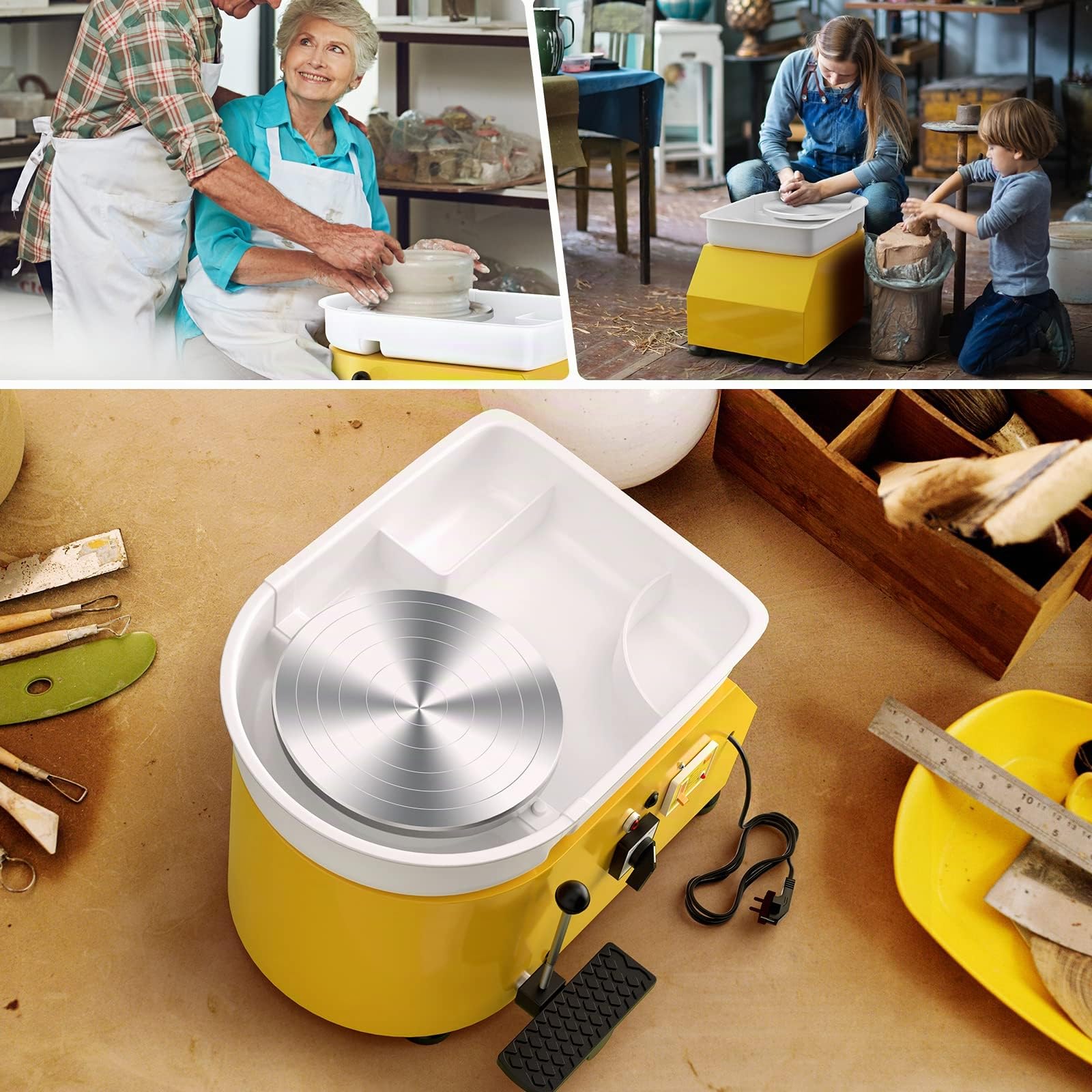 Tornio per Ceramica, 25CM Macchina da Tornio per Argilla che Forma la Macchina 350W Strumento Elettrico di Argilla fai da te con Pedale e Bacino Staccabile