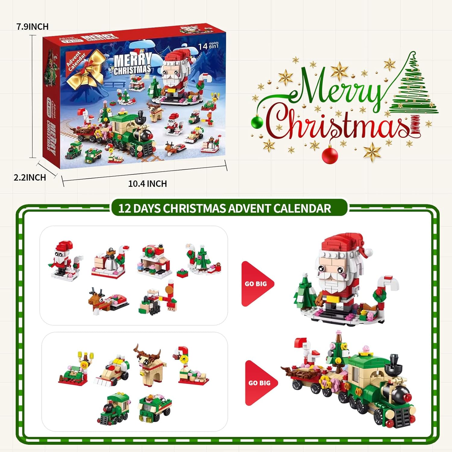 2025 Christmas Advent Calendar, 6 IN 1 Santa Claus Train Building Blocks, 12 Days Countdown Calendar Toy for Kids, Christmas Building Toys Party Favors, Kids Christma Gifts for Boys & Girls