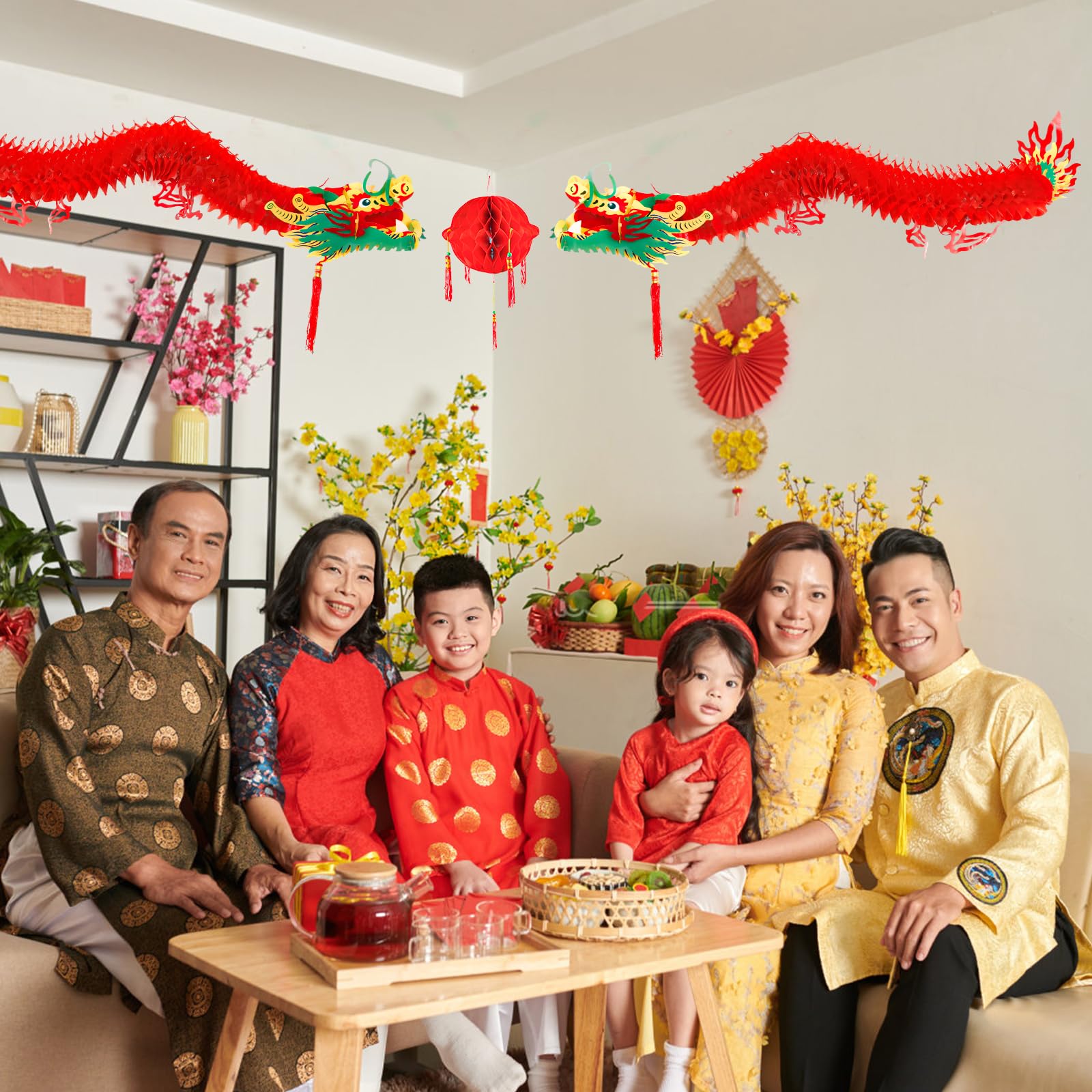 Chinesische Neujahrsdeko – 26-teiliges Set Mit Drachen & Laternen, Rot, Für Haus & Party