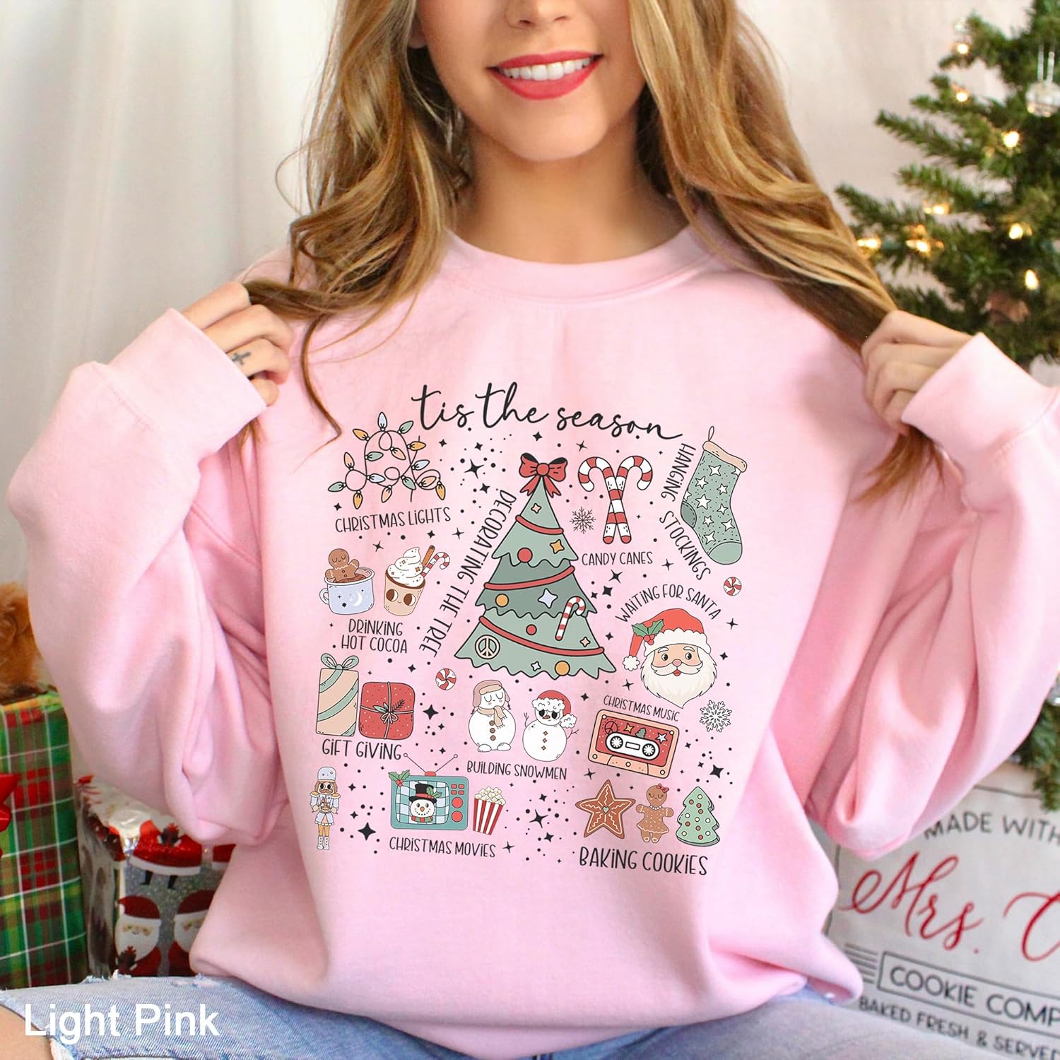 Tis the Season Christmas Sweatshirt | Cute Holiday Doodle Collage Pullover | Unisex Festive Crewneck Multi - Image 8