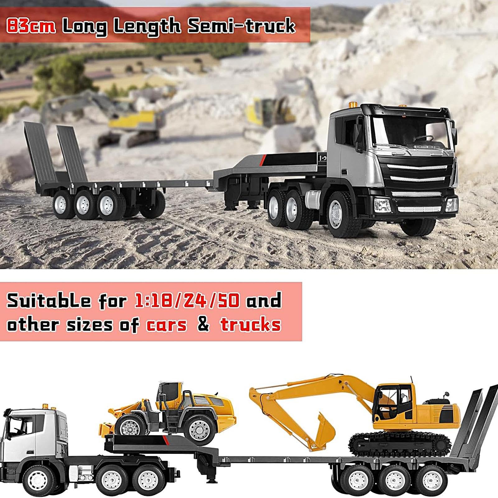 Genérico Remote Control Semi Truck - Camion RC Piattaforma 9 Ultra Lungo, LED E Suoni | Idee Regalo per Bambini, Auto RC 2,4GHz con Luce E Effetti Sonori