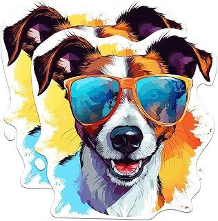 (2 Pack) Jack Russell Terrier Dog Stickers - Jack Russell Terrier with Sunglasses - Choose FromOver 100 Dog Breeds - 5 Inches On Longest Side - Premium Vinyl - Made in USA - BMCS0362