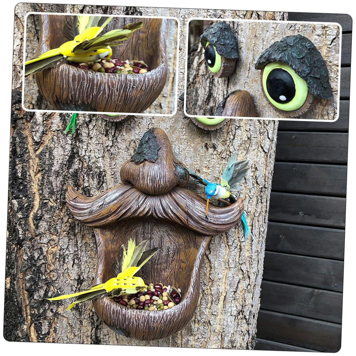 BESPORTBLE Mangiatoia per Uccelli in Resina Volto di Legno Luminoso per Esterno Decorazione Giardino Area Giochi Bambino Bambina Design Fantastico e Divertente
