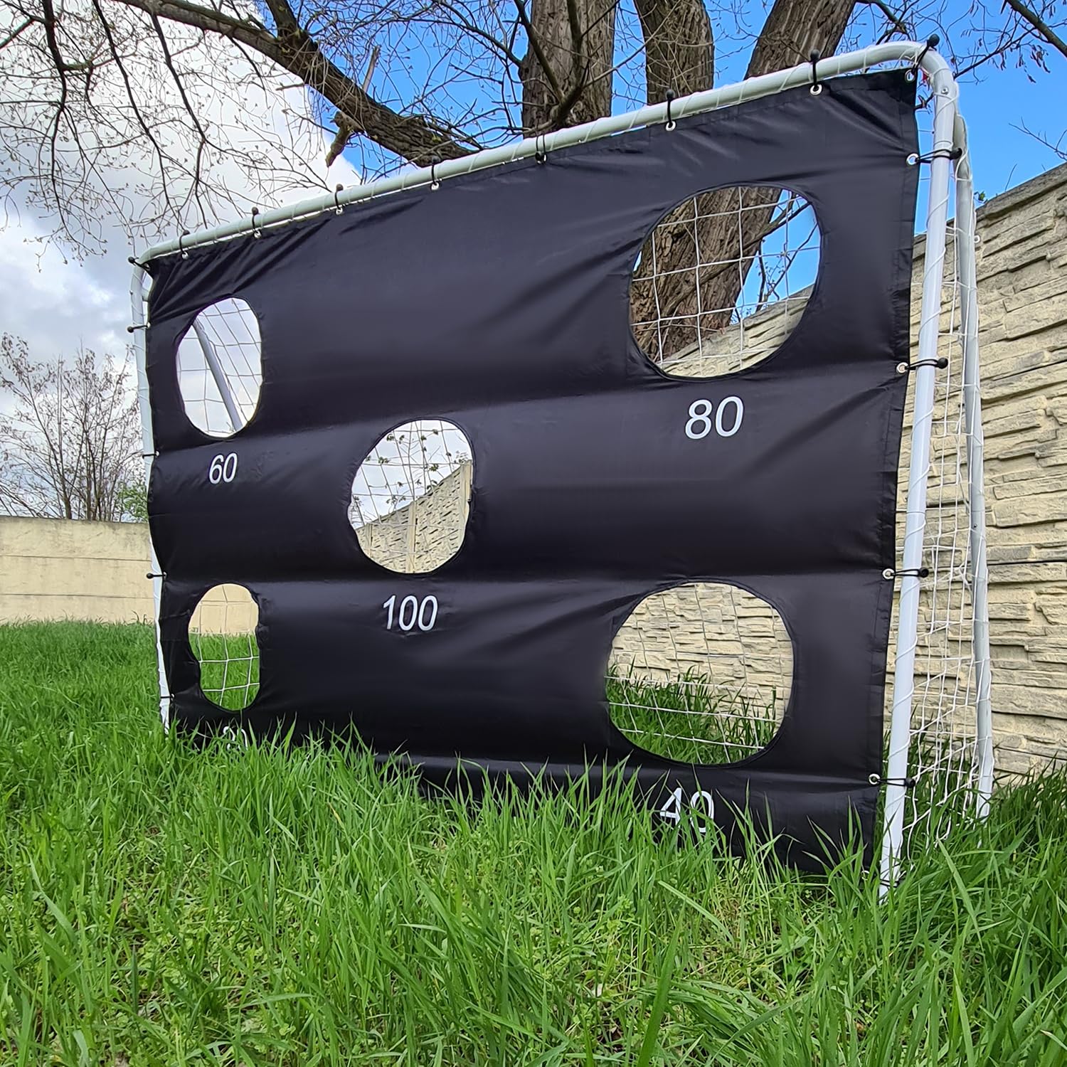 TRIZAND But de football 240 x 170 cm avec cible et filet, construction en métal robuste, montage rapide pour jardin entraînement école